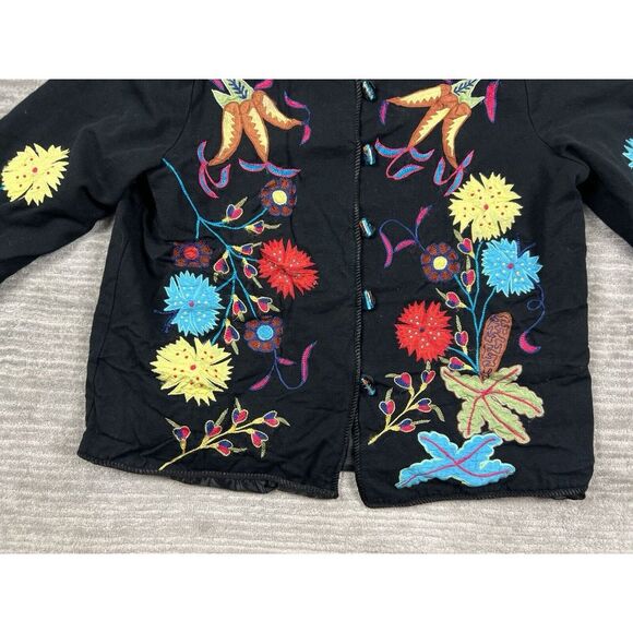 Alex Kim Jacket Womens‎ Large Black Floral Embroidered Cotton Art To Wear - Picture 3 of 12